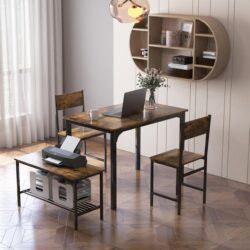 Costway4-Piece Dining Table and Chair Set with Metal Frame and Storage Rack for Dining