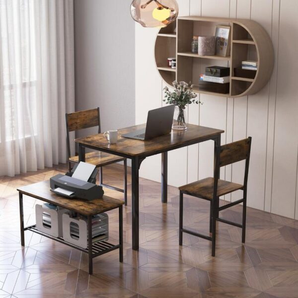 Costway4-Piece Dining Table and Chair Set with Metal Frame and Storage Rack for Dining