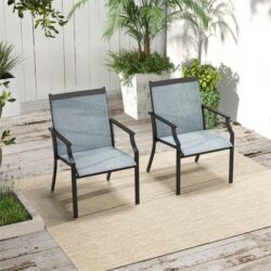 Costway4 Piece Patio Dining Chairs with Breathable Seat for Porch-Blue