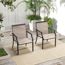 Costway4 Piece Patio Dining Chairs with Breathable Seat for Porch-Coffee