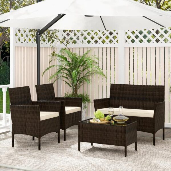 Costway4 Pieces Outdoor Patio Furniture Set with Cushions for Garden & Backyard