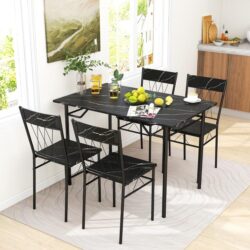Costway5-Piece Dining Table Set for 4 with Kitchen Table and 4 Dining Chairs and Metal Frame-Black