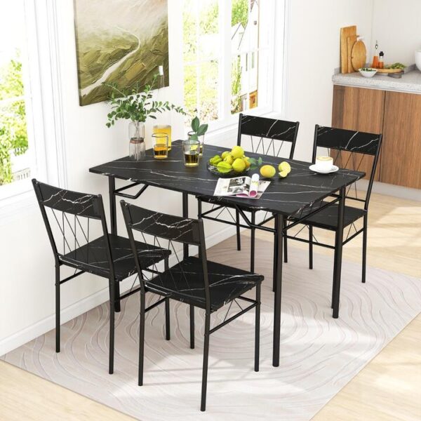 Costway5-Piece Dining Table Set for 4 with Kitchen Table and 4 Dining Chairs and Metal Frame-Black