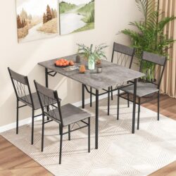 Costway5-Piece Dining Table Set for 4 with Kitchen Table and 4 Dining Chairs and Metal Frame-Grey