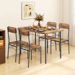 Costway5-Piece Dining Table Set for 4 with Metal Frame and Wood Rectangular Table-Coffee