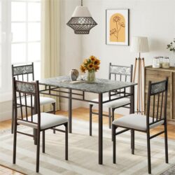 Costway5-Piece Dining Table Set with 4 High Back Chairs & 1 Rectangular Table