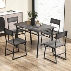 Costway5 Piece Industrial Dining Table Set with Storage Rack for Kitchen-Grey