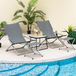 Costway5 Piece Patio Sling Chair Set with Ottoman & Coffee Table for Garden