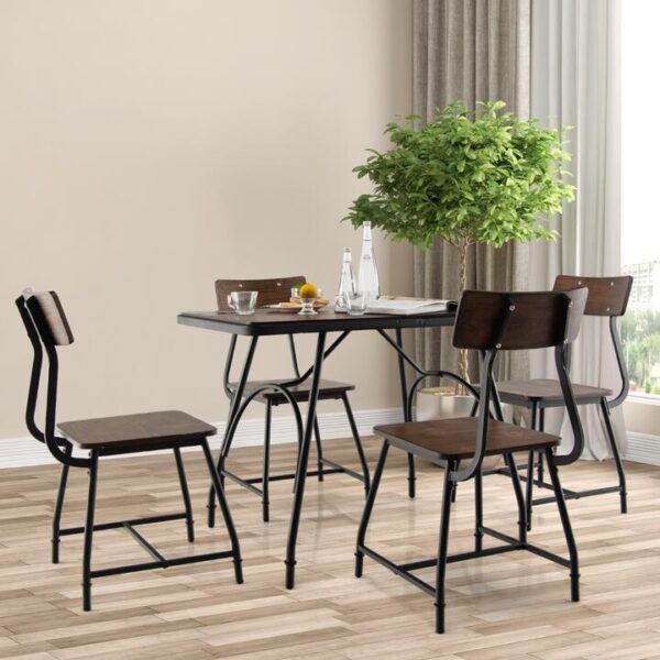 Costway5 Piece Rectangular Dining Table Set with 4 Chairs with Metal Frame-Brown