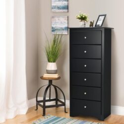 Costway6 Drawer Chest with Mental Knobs for Living Room-Black