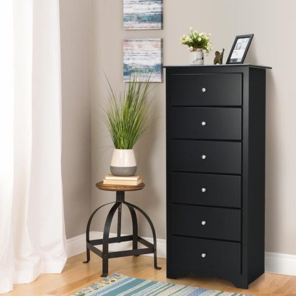 Costway6 Drawer Chest with Mental Knobs for Living Room-Black