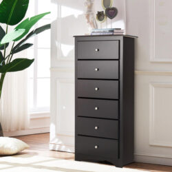 Costway6 Drawer Chest with Mental Knobs for Living Room-Brown