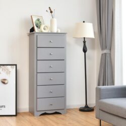 Costway6 Drawer Chest with Mental Knobs for Living Room-Grey