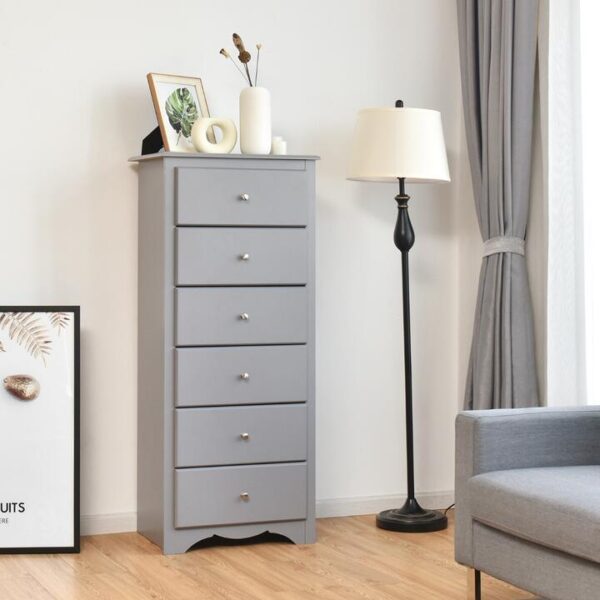 Costway6 Drawer Chest with Mental Knobs for Living Room-Grey