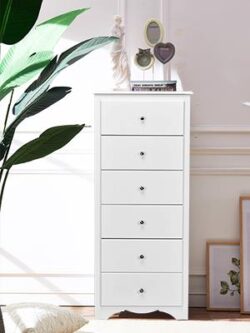 Costway6 Drawer Chest with Mental Knobs for Living Room-White
