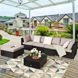 Costway6 PCS Outdoor Lounge Setting Furniture Rattan Patio Wicker Sofa Set Garden