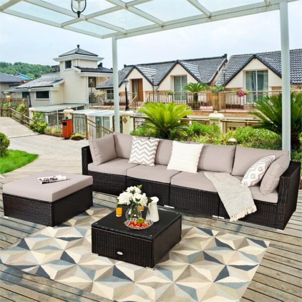 Costway6 PCS Outdoor Lounge Setting Furniture Rattan Patio Wicker Sofa Set Garden