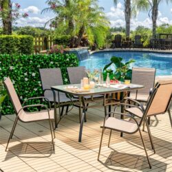 Costway7 Piece Patio Dining Set with 6 Stackable Chairs & Rectangular Table