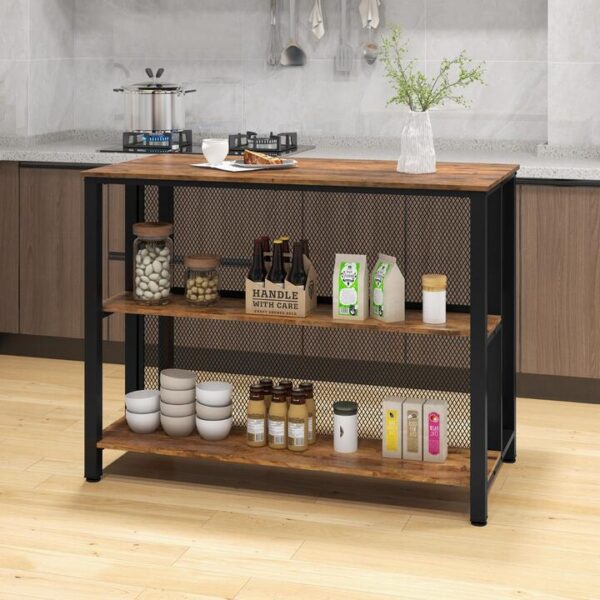 Costway91 cm Tall Bar Table with Open Shelves Metal Frame for Small Space-Brown