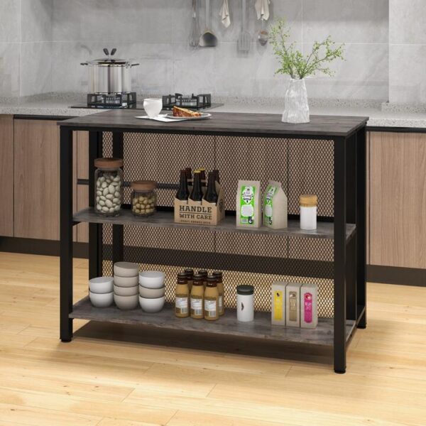 Costway91 cm Tall Bar Table with Open Shelves Metal Frame for Small Space-Grey