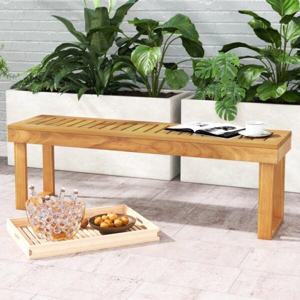 CostwayAcacia Wood Outdoor Patio Bench for Dining Room Entryway Poolside Garden