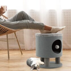 CostwayCat Condo Stool Pet House Ottoman Bed for Indoor Cats-Grey