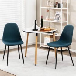 CostwayDining Chairs Set of 2 with Black Metal Legs-Blue