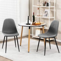 CostwayDining Chairs Set of 2 with Black Metal Legs-Grey