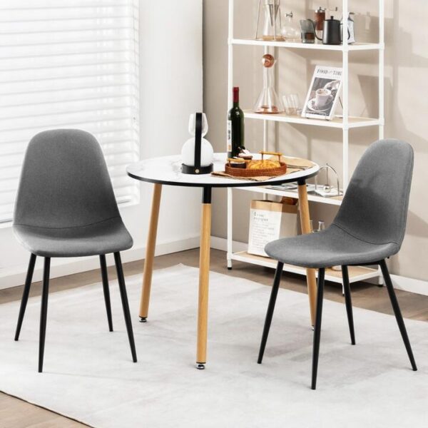 CostwayDining Chairs Set of 2 with Black Metal Legs-Grey