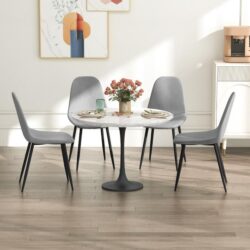 CostwayDining Chairs Set of 4 with Black Metal Legs-Grey