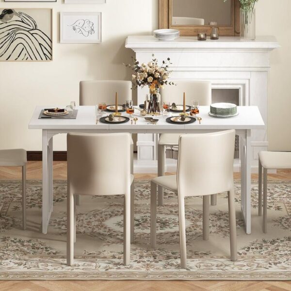 CostwayDining Table for 6-8 People with Heavy Duty Metal Legs-White