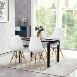 CostwayEames Dining Chairs Plastic Pre Assembled Chairs with Wood Legs-White