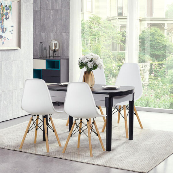 CostwayEames Dining Chairs Plastic Pre Assembled Chairs with Wood Legs-White