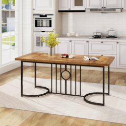 CostwayFarmhouse Rectangular Wood Kitchen Large Dining Table-Rustic Brown