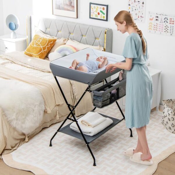 CostwayFolding Baby Change Table with Storage Basket & Shelf for Infant & Toddler-Grey