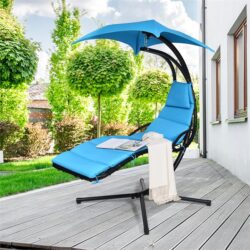 CostwayHanging Lounger Chair with Canopy & Cushion Built-in Pillow-Blue