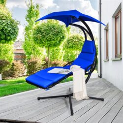 CostwayHanging Lounger Chair with Canopy & Cushion Built-in Pillow-Navy