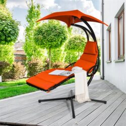CostwayHanging Lounger Chair with Canopy & Cushion Built-in Pillow-Orange
