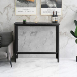 CostwayIndustrial Counter Height Bar Table with Metal Frame and Faux Marble Top-Black