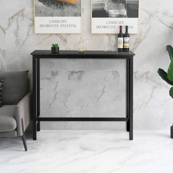 CostwayIndustrial Counter Height Bar Table with Metal Frame and Faux Marble Top-Black
