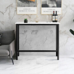 CostwayIndustrial Counter Height Bar Table with Metal Frame and Faux Marble Top-White