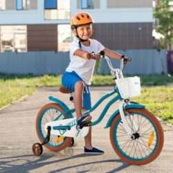 CostwayKids Bike Adjustable with Handbrake and Basket for 4-8 Years Old-Turquoise-18 inches