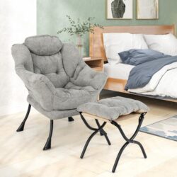 CostwayLazy Chair with Ottoman with Folding Footrest and Side Pocket-Grey