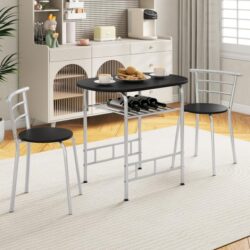 CostwayModern 3Pcs Dining Table Chair Set for Kitchen/Dining Room-Silver