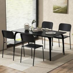 CostwayModern Dining Chairs Set of 4 with Tilted Backrest and Sturdy Metal Legs-Black