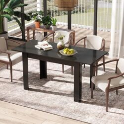 CostwayModern Kitchen Table with Adjustable Tabletop and L-shaped Legs-Black