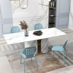 CostwayModern Metal Dining Chair Set of 4 with Hollowed Backrest-Blue