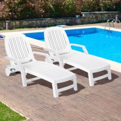 CostwayOutdoor Chaise Lounge Chair with Storage Box-2 pieces