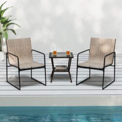 CostwayPatio Furniture Outdoor Dining Chairs with Breathable Seat and Backrest-Coffee-2 pieces