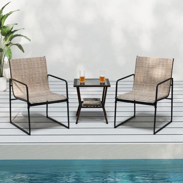 CostwayPatio Furniture Outdoor Dining Chairs with Breathable Seat and Backrest-Coffee-2 pieces